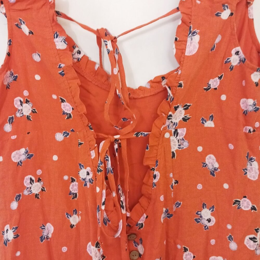 Free People Like A Lady Linen Blend Mini Dress Orange Large Fruit Ruffles NWT - Picture 6 of 12